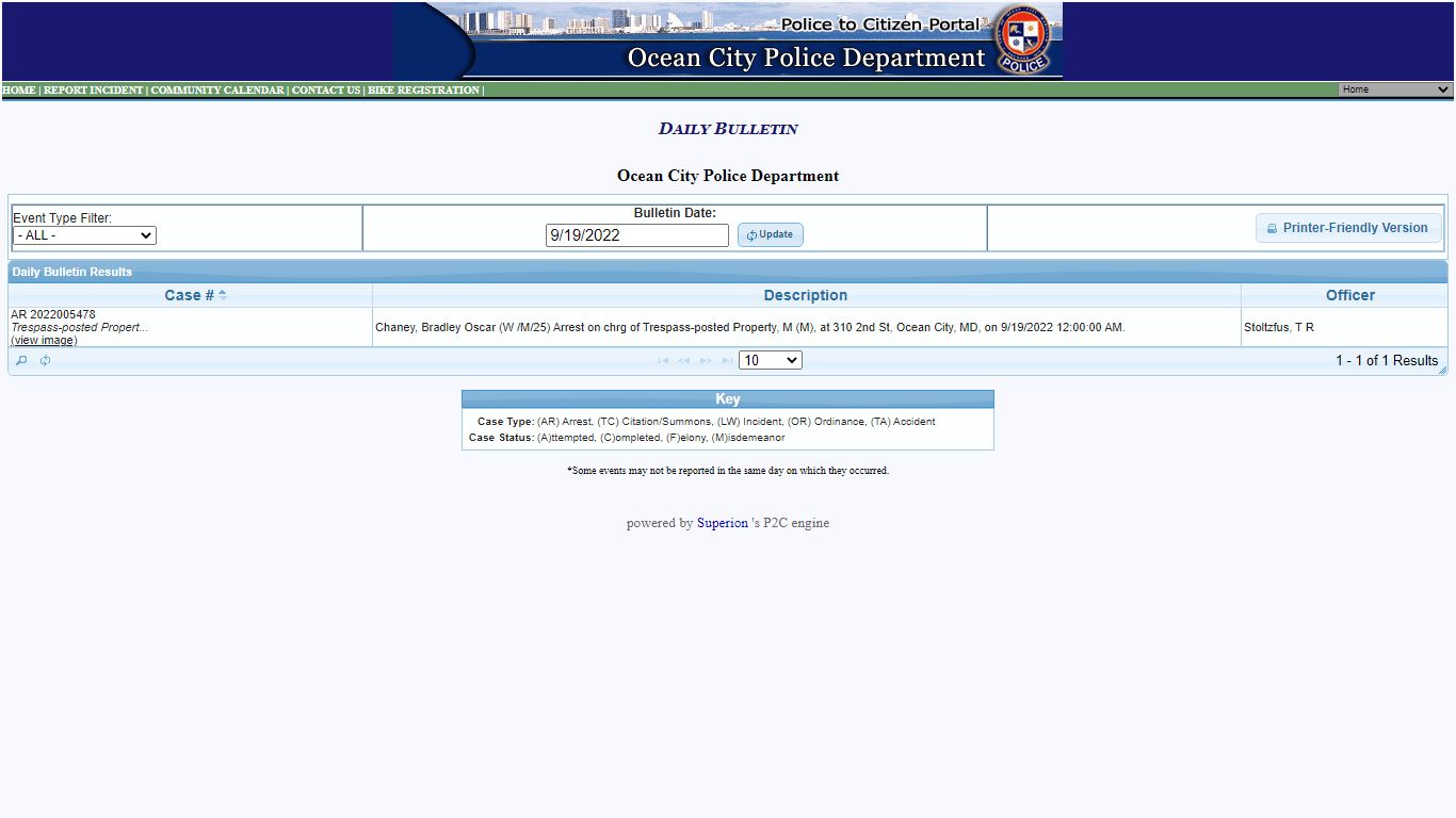 Ocean City Police Department P2C - provided by OSSI