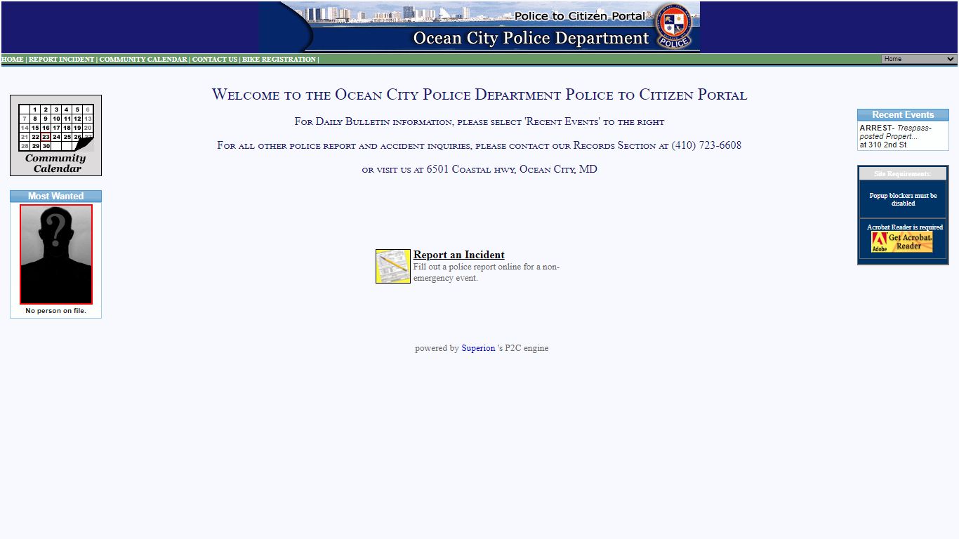 Ocean City Police Department P2C - provided by OSSI